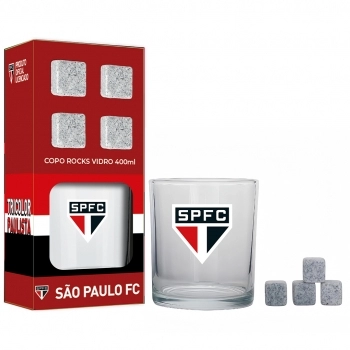 Copo de vidro rocks 400 ml com cubos de pedra São Paulo luva com 5