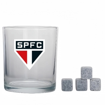 Copo de vidro rocks 400 ml com cubos de pedra São Paulo luva com 5