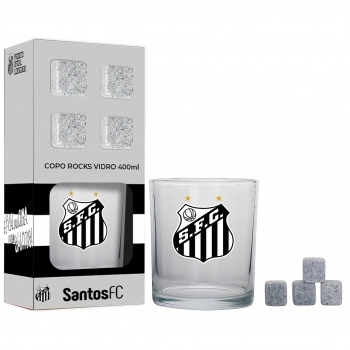 Copo de vidro rocks 400 ml com cubos de pedra Santos luva com 5