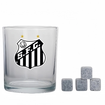 Copo de vidro rocks 400 ml com cubos de pedra Santos luva com 5