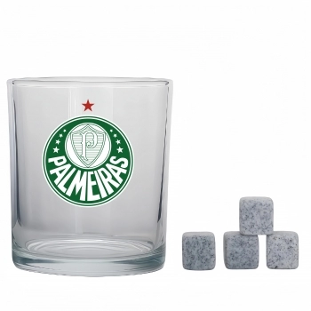 Copo de vidro rocks 400 ml com cubos de pedra Palmeiras luva com 5