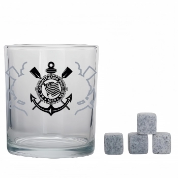 Copo de vidro rocks 400 ml com cubos de pedra Corinthians luva com 5