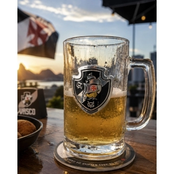 Caneca de vidro cerveja placa metal 420 ml Vasco na luva com 1 - Infinito