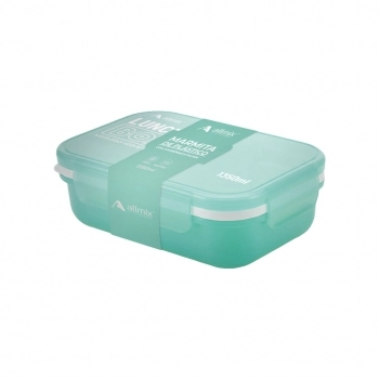 Marmita de plástico retangular prática com 3 divisórias e talher 1350 ml - Azul Claro
