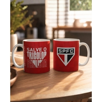 Caneca de Cerâmica Reta 300 ml São Paulo Luva com 1 - Tricolor