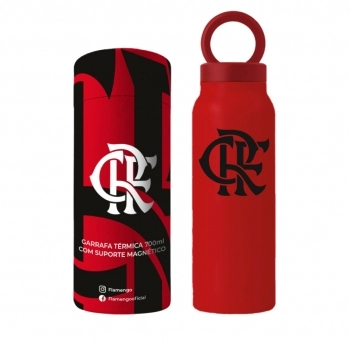 Garrafa Térmica Inox com Suporte Magnético 700 ml Flamengo na luva com 1