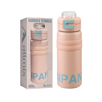 Garrafa Térmica Inox 600 ml Sanpanda Rosa luva com 1