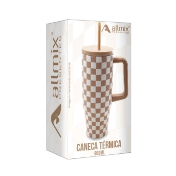 Caneca Térmica Inox com Tampa e Canudo 900 ml luva com 1 - Xadrez