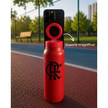 Garrafa Térmica Inox com Suporte Magnético 700 ml Flamengo na luva com 1