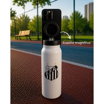 Garrafa Térmica Inox com Suporte Magnético 700 ml Santos na luva com 1
