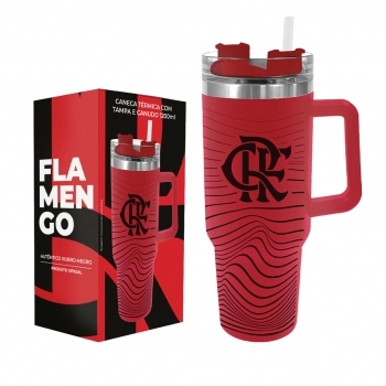 Caneca Térmica Inox com Tampa e Canudo 1200ml Flamengo – Luva com 1