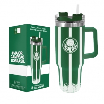 Caneca Térmica Inox com Tampa e Canudo 1200ml Palmeiras – Luva com 1