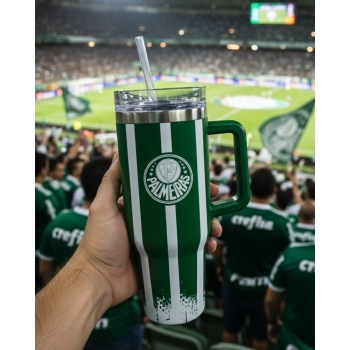 Caneca Térmica Inox com Tampa e Canudo 1200ml Palmeiras – Luva com 1