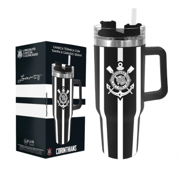 Caneca Térmica Inox com Tampa e Canudo 1200ml Corinthians – Luva com 1
