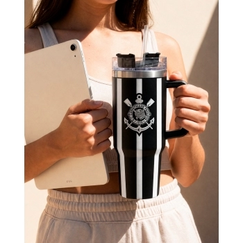 Caneca Térmica Inox com Tampa e Canudo 1200ml Corinthians – Luva com 1