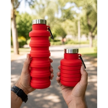 Garrafa Água Silicone Dobrável Detrátil Vermelha 21 cm