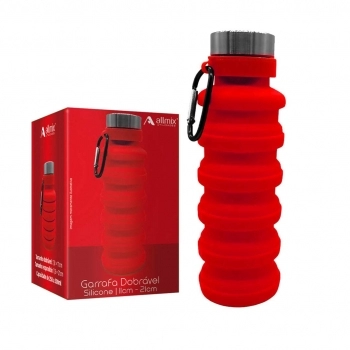 Garrafa Água Silicone Dobrável Detrátil Vermelha 21 cm
