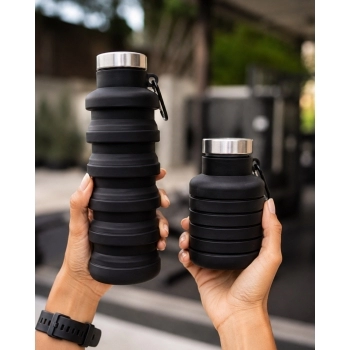 Garrafa Água Silicone Dobrável Retrátil Preta 21 cm