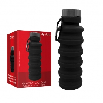 Garrafa Água Silicone Dobrável Retrátil Preta 21 cm