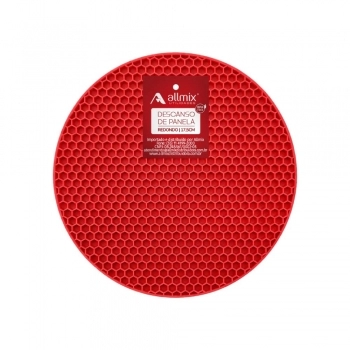Utensílio Descanso de Panela Silicone Vermelho Redondo 17,5 cm