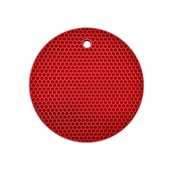 Utensílio Descanso de Panela Silicone Vermelho Redondo 17,5 cm