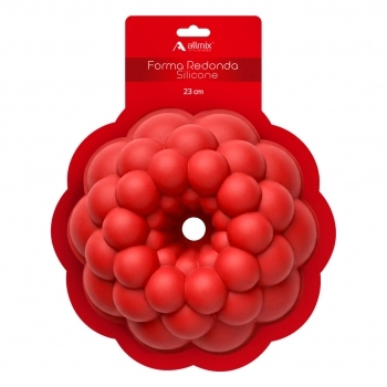 Utensílio Forma Redonda Bolo Pudim Silicone Vermelho 23 cm