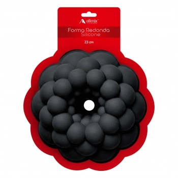 Utensílio Forma Redonda Bolo Pudim Silicone Preto 23 cm