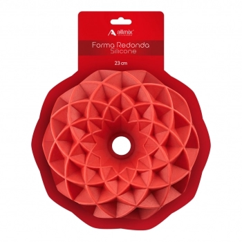 Utensílio Forma Redonda Bolo Vulcão Silicone Vermelho 23 cm
