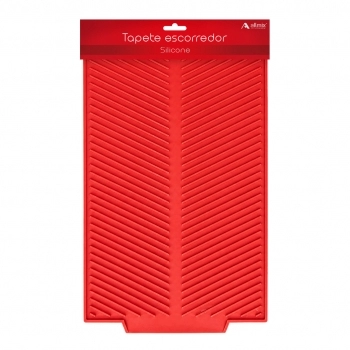 Utensílio Tapete Escorredor Silicone Vermelho 39 x 25 cm