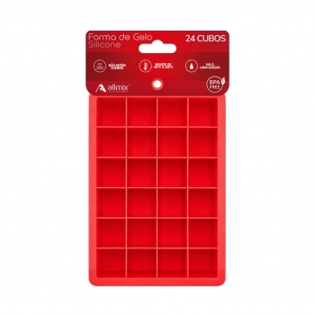 Utensílio Forma de Gelo Silicone 24 Cubos Médio Vermelho