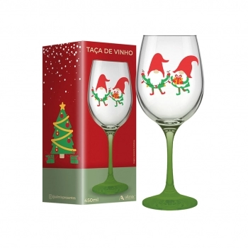 Taça Vinho de Vidro Natal 450 ml luva com 01 - Magia de Natal