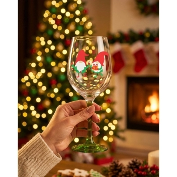 Taça Vinho de Vidro Natal 450 ml luva com 01 - Magia de Natal