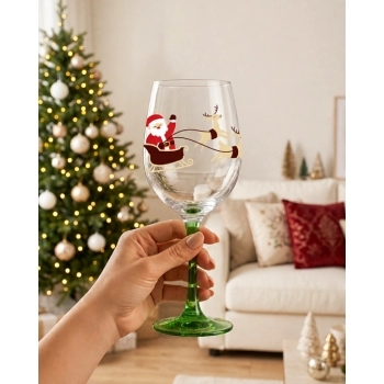 Taça Vinho de Vidro Natal 450 ml luva com 01 - HoHoHo Trenó