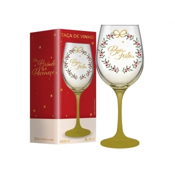 Taça Vinho de Vidro Natal 450 ml luva com 01 - Boas Festas