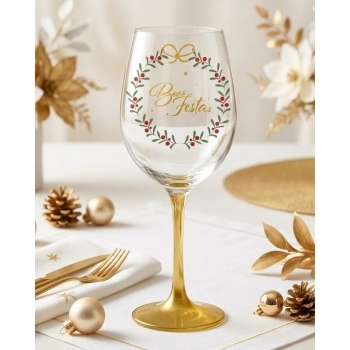 Taça Vinho de Vidro Natal 450 ml luva com 01 - Boas Festas