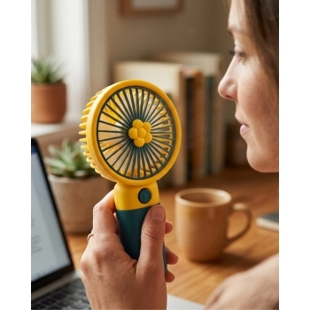 Mini Ventilador Portátil flor USB 15 cm Amarela luva com 1