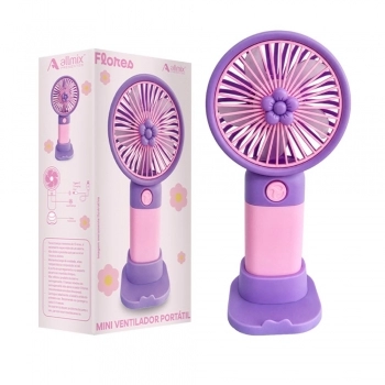 Mini Ventilador Portátil flor USB 15 cm Lilás luva com 1