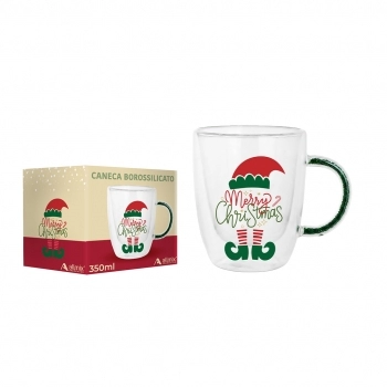 Caneca Borossilicato Parede Dupla 350 ml Luva com 1 - Christmas Natal