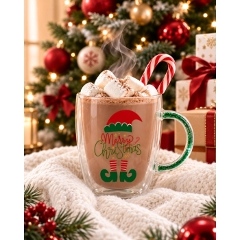 Caneca Borossilicato Parede Dupla 350 ml Luva com 1 - Christmas Natal