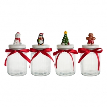 Pote de Vidro com Tampa Cerâmica 950 ml Natal - Sortido