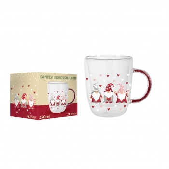 Caneca Borossilicato Parede Dupla 350 ml Luva com 1 - Magia de Natal