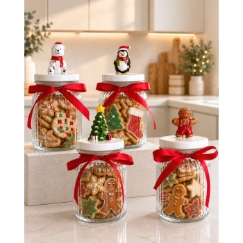 Pote de Vidro com Tampa Cerâmica 950 ml Natal - Sortido