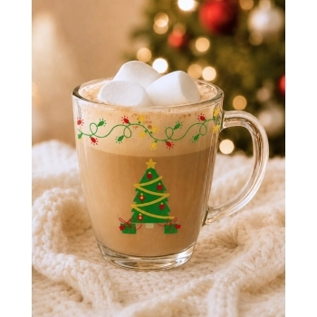 Caneca Cônica de Vidro Natal 350 ml luva com 1 - Ho Ho Ho Árvore