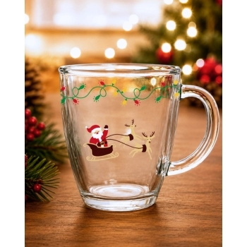 Caneca Cônica de Vidro Natal 350 ml luva com 1 - Ho Ho Ho Trenó