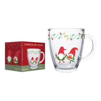 Caneca Cônica de Vidro Natal 350 ml luva com 1 - Magia de Natal