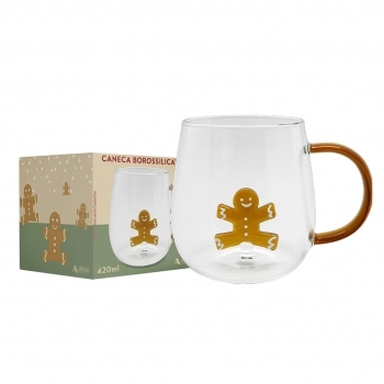 Caneca Borossilicato 3D 420 ml luva com 1 Natal Biscoito