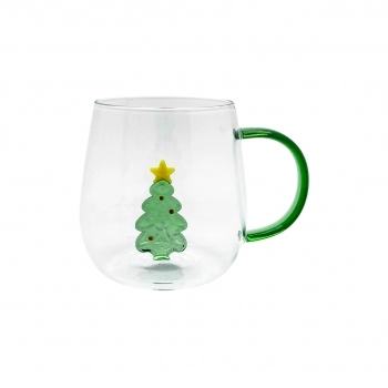 Caneca Borossilicato 3D 420 ml luva com 1 Natal Árvore