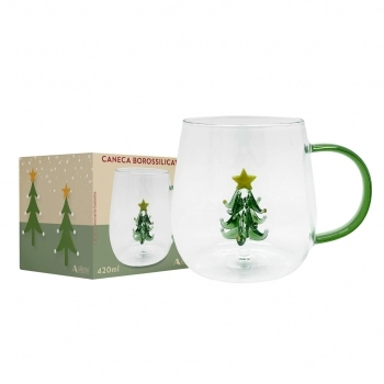 Caneca Borossilicato 3D 420 ml luva com 1 Natal Pinheiro
