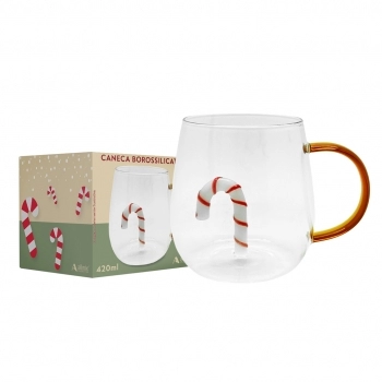 Caneca Borossilicato 3D 420 ml luva com 1 Natal Pirulito