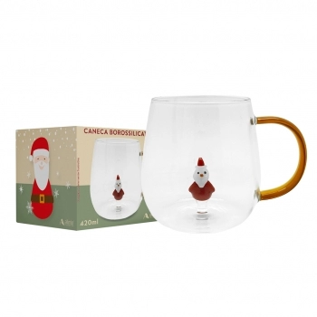 Caneca Borossilicato 3D 420 ml luva com 1 Natal Noel